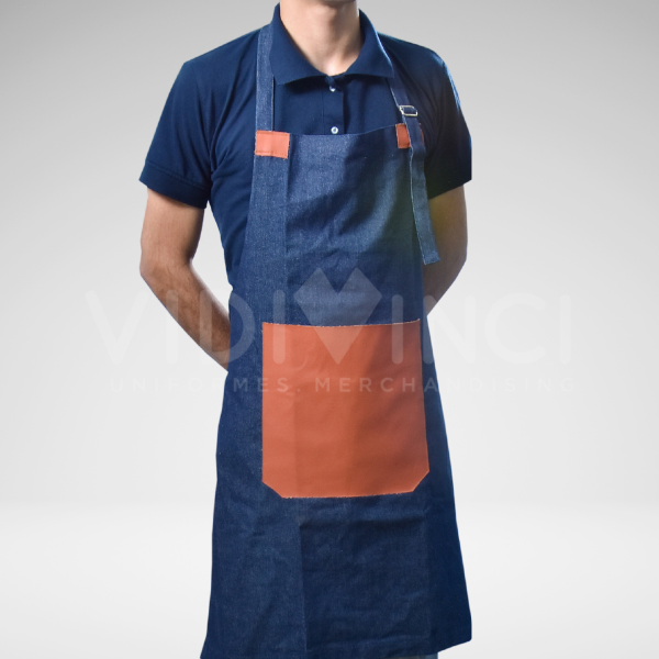 Dalantal Parrillero de Jeans con detalles en simil cuero
